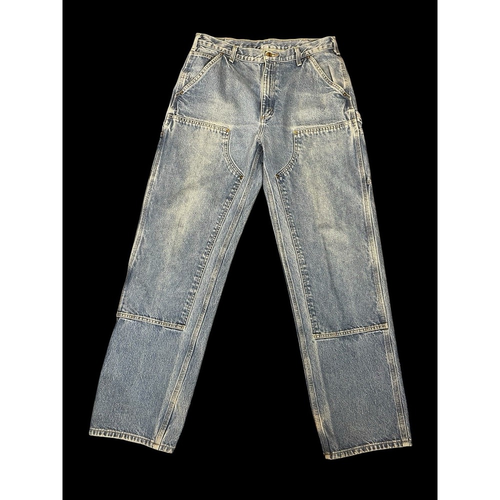 Vintage Carhartt Blue Denim Double Knee Carpenter Pants Jeans Mens 34x34 Work